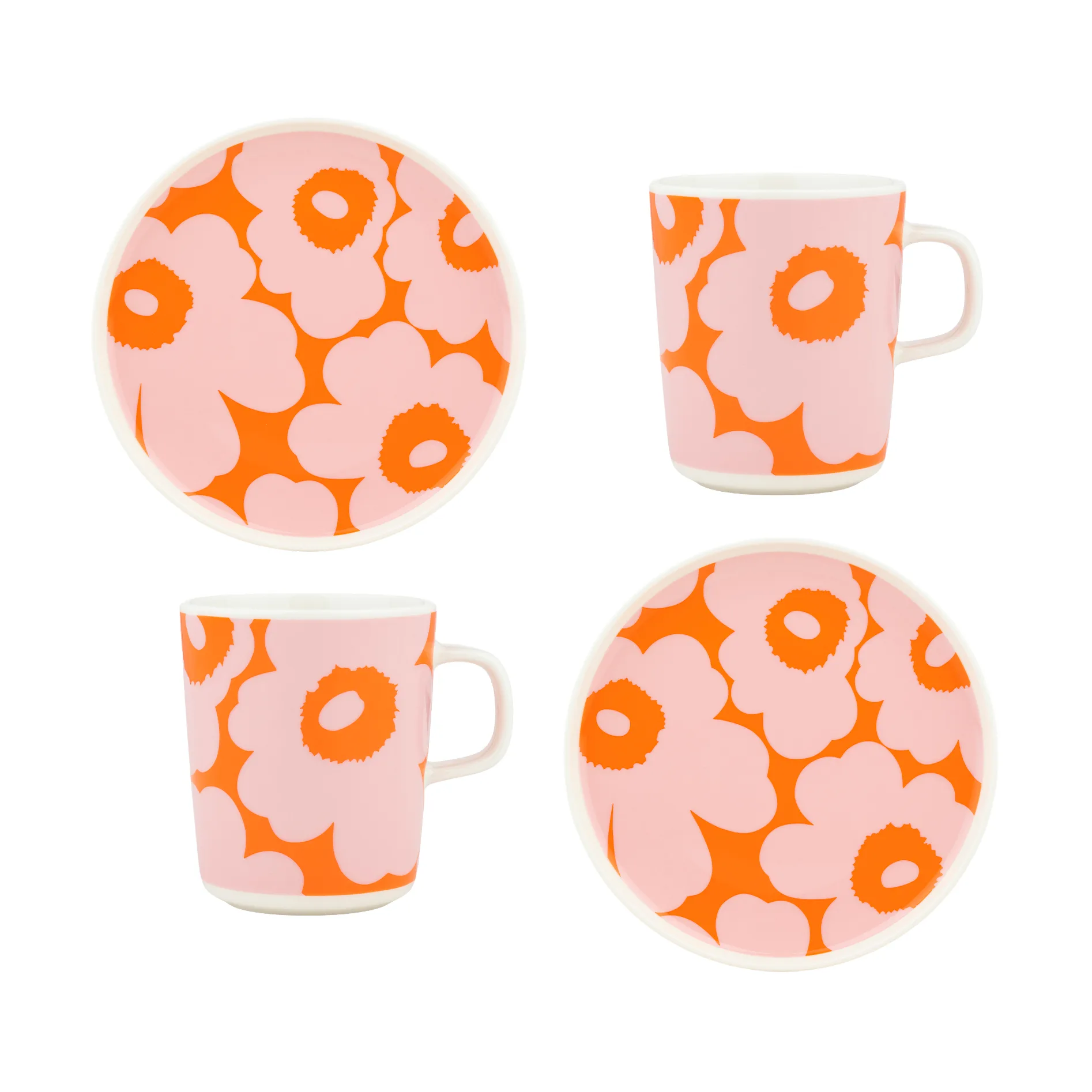 Unikko σετ πρωινού, White-pink-orange, 4 delar Marimekko