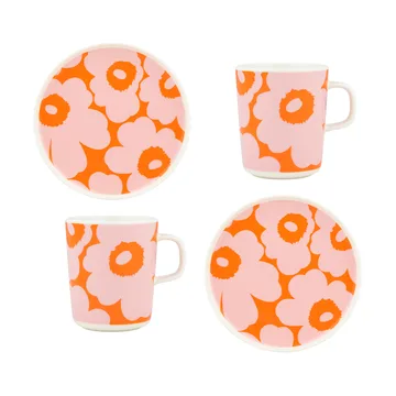 Unikko σετ πρωινού - White-pink-orange, 4 delar - Marimekko