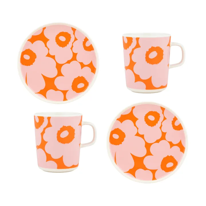 Unikko σετ πρωινού - White-pink-orange, 4 delar - Marimekko