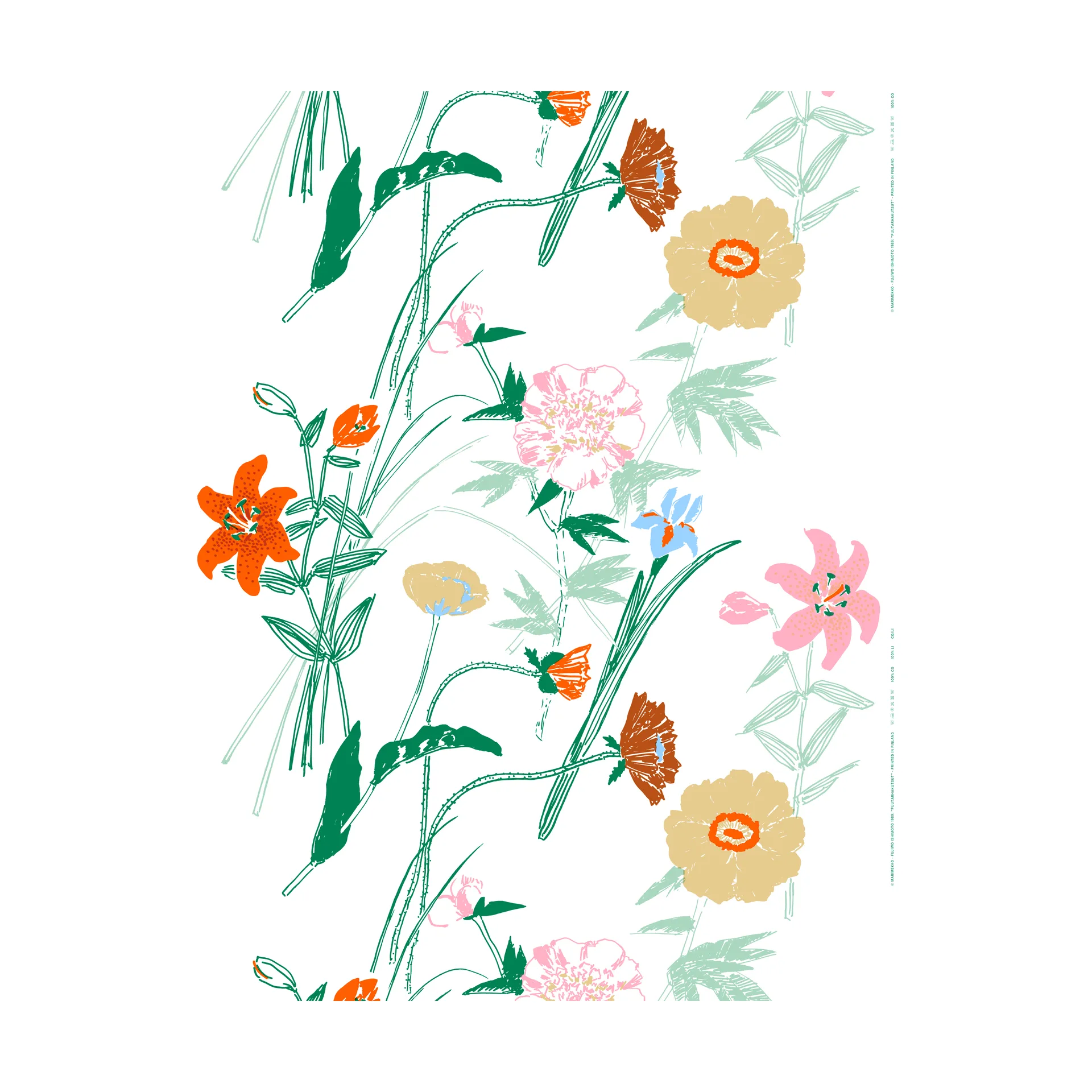 Παιδικό πάρτι βαμβακερό ύφασμα., White-green-orange Marimekko