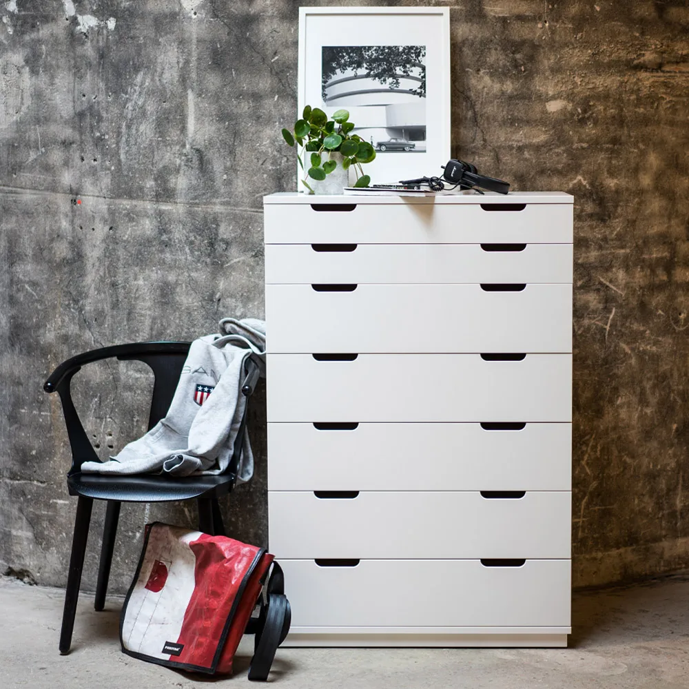 Aoko συρταριέρα 7 συρτάρια, Λευκό βερνίκι Mavis