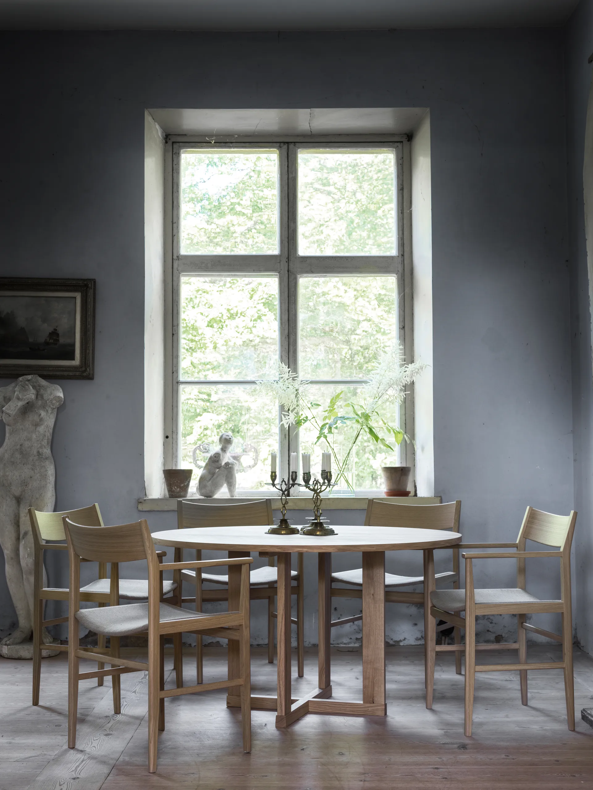 Arv τραπεζαρία ⌀130 cm, Δρυς λευκή ματ λάκα Mavis