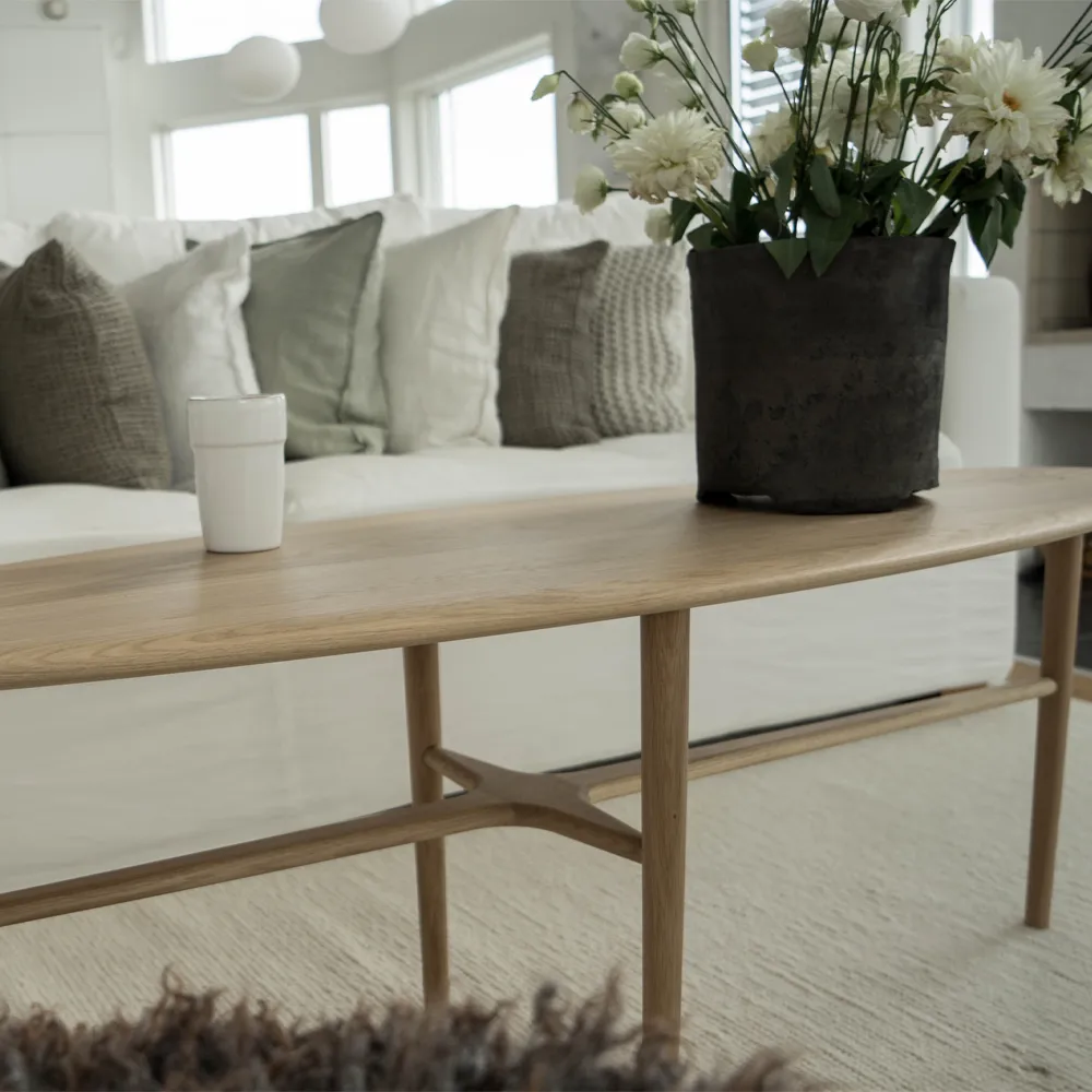 Crest τραπεζάκι σαλονιού οβάλ, Δρυς λευκή διάφανη λάκα, οβάλ Mavis