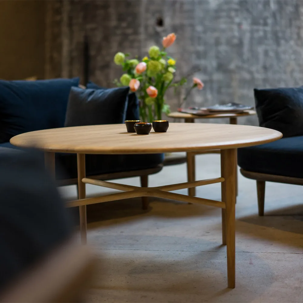 Crest τραπεζάκι σαλονιού στρογγυλό, Δρυς λευκή διάφανη λάκα Mavis