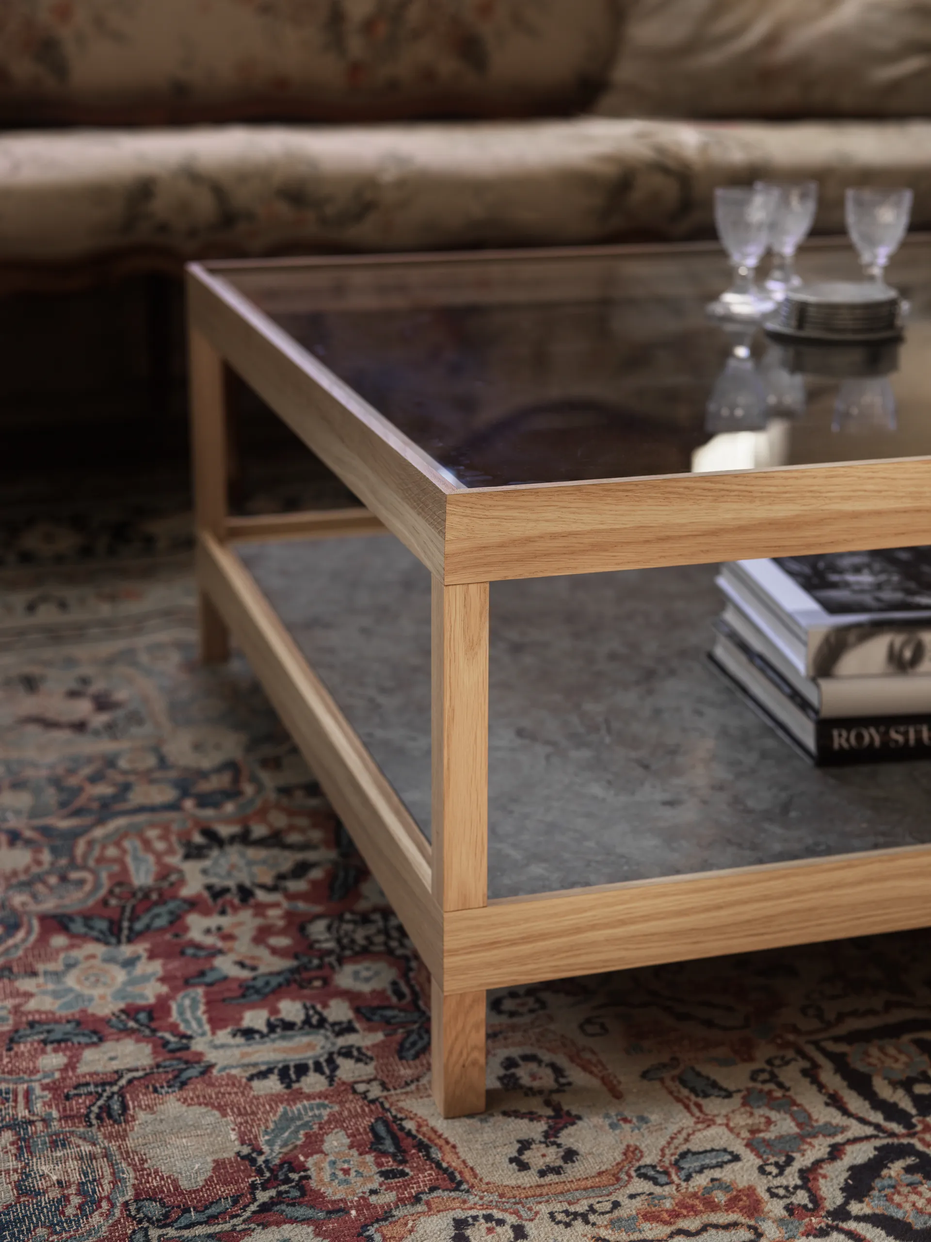 Ima τραπεζάκι σαλονιού 90x90 cm, Δρυς λευκή ματ λάκα – ασβεστόλιθος Mavis