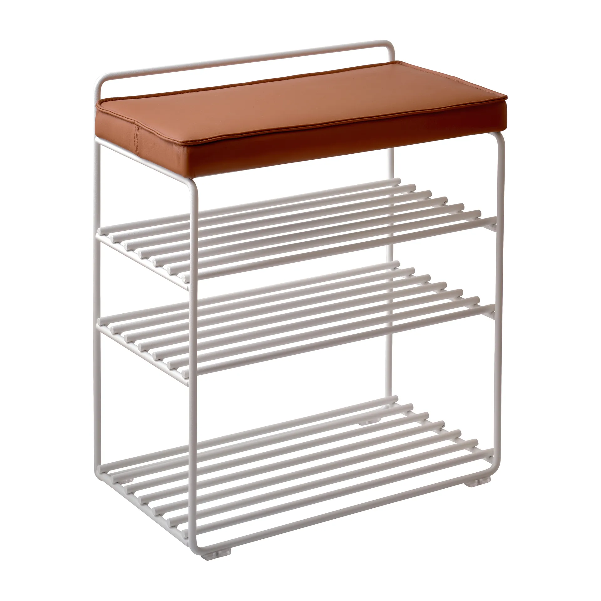 Ράφι-πάγκος, Lower East Seat, 50x28x58 εκ, Λευκό-κονιάκ δέρμα Maze