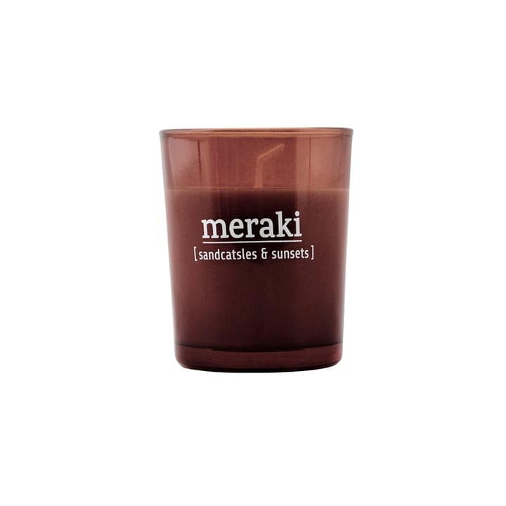 Meraki αρωματικό κερί καφέ γυαλί 12 ώρες - κάστρα στην άμμο και ηλιοβασιλέματα - Meraki