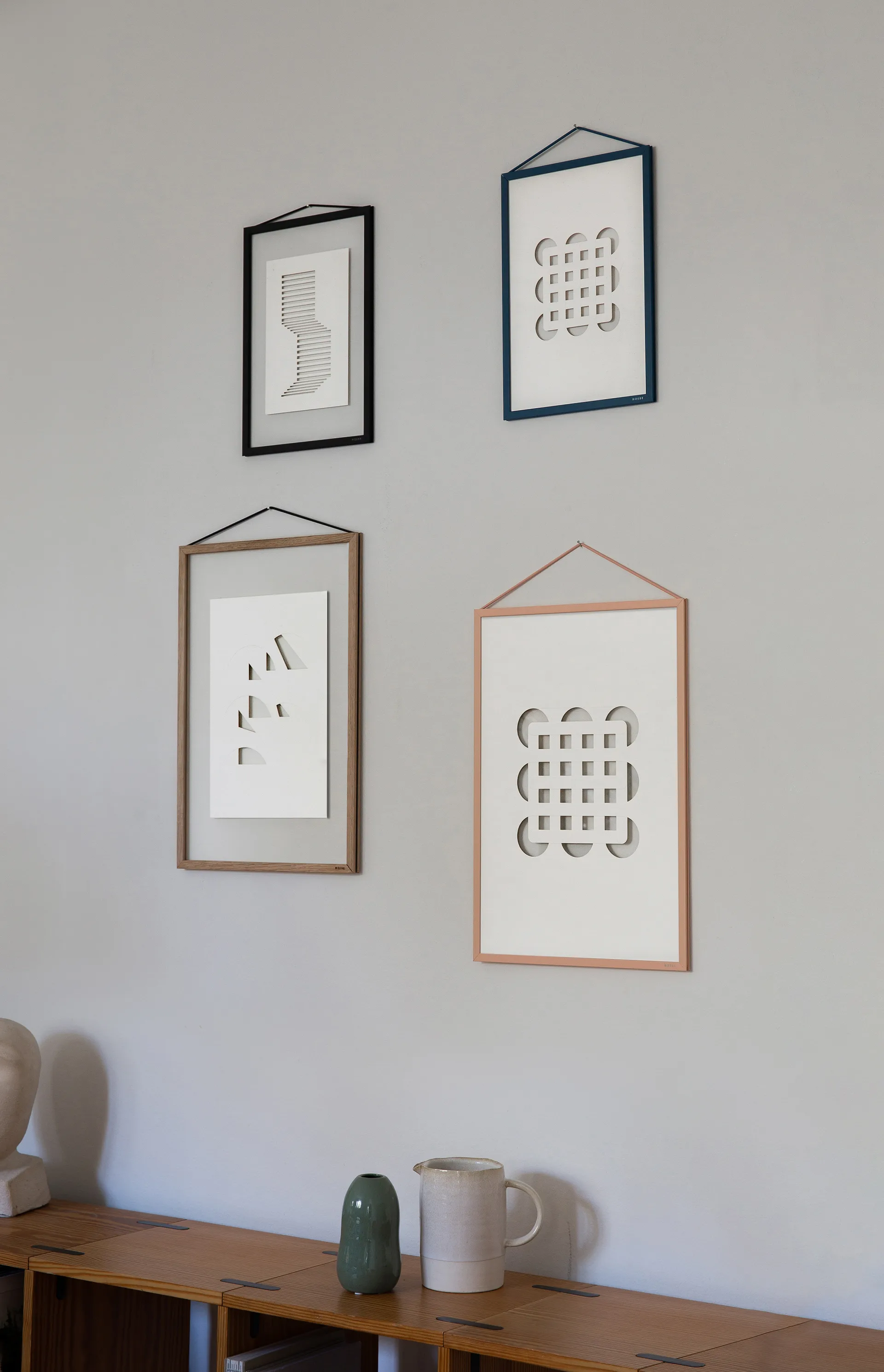 Ανάγλυφο έργο τέχνης με κύκλους και τετράγωνα 21x29,7 εκ, Υπόλευκο MOEBE