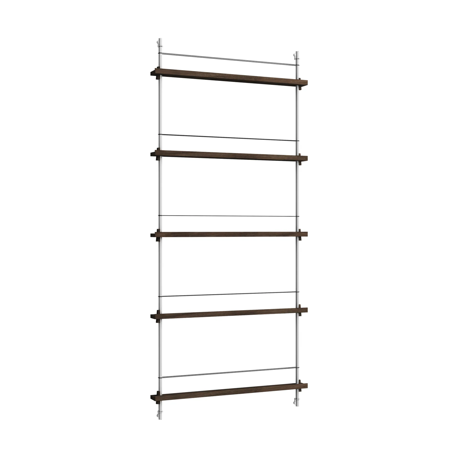 Magazine Shelving επιτοίχια θήκη περιοδικών, Καπνισμένη δρυς-ανοξείδωτος χάλυβας, 85x180x7 cm, MS.180.1 MOEBE