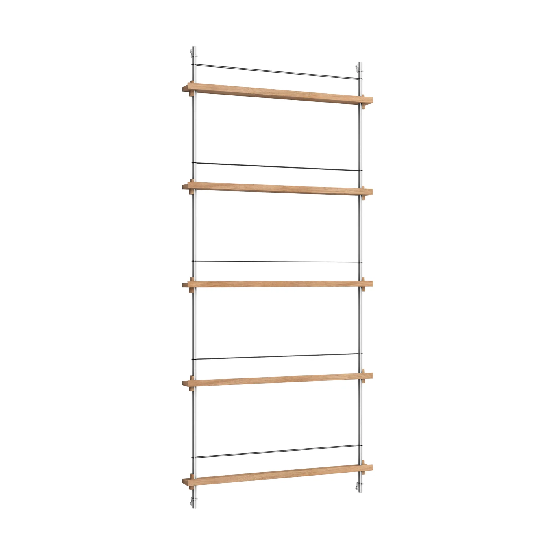 Magazine Shelving επιτοίχια θήκη περιοδικών, Δρυς-ανοξείδωτος χάλυβας, 85x180x7 εκ., MS.180.1 MOEBE