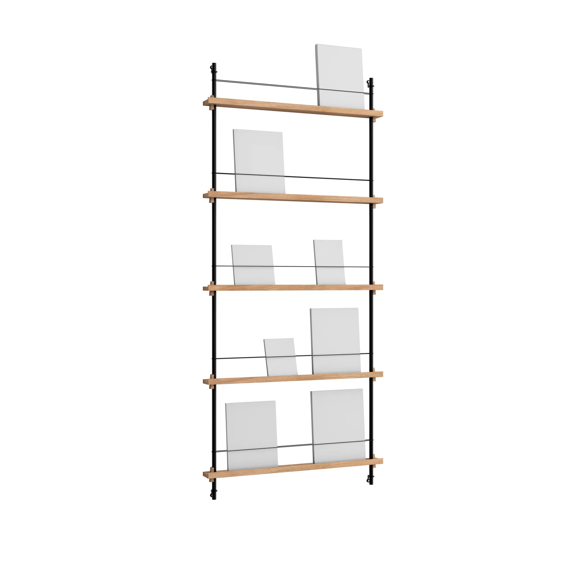 Magazine Shelving επιτοίχια θήκη περιοδικών, Δρυς-black, 85x180x7 cm, MS.180.1 MOEBE