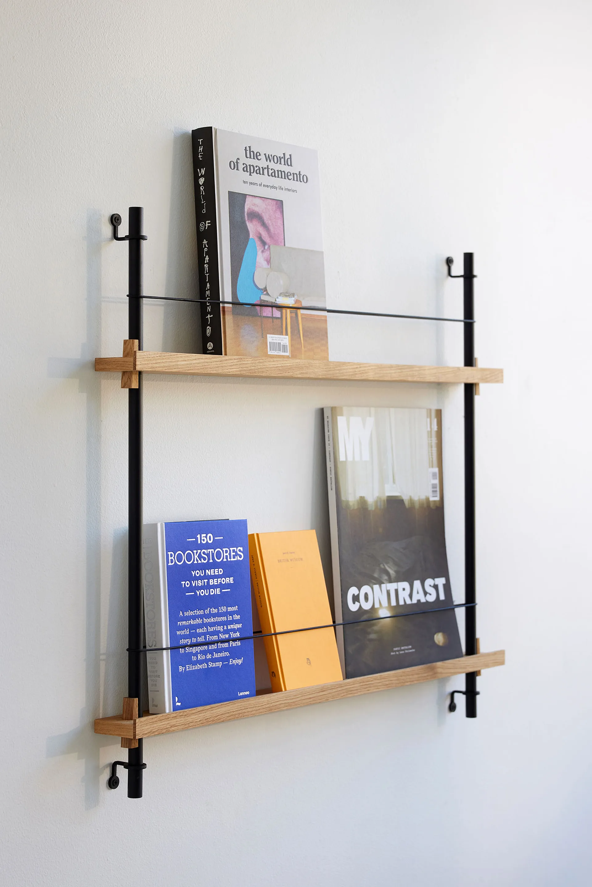 Magazine Shelving επιτοίχια θήκη περιοδικών, Δρυς-black, 85x180x7 cm, MS.180.1 MOEBE