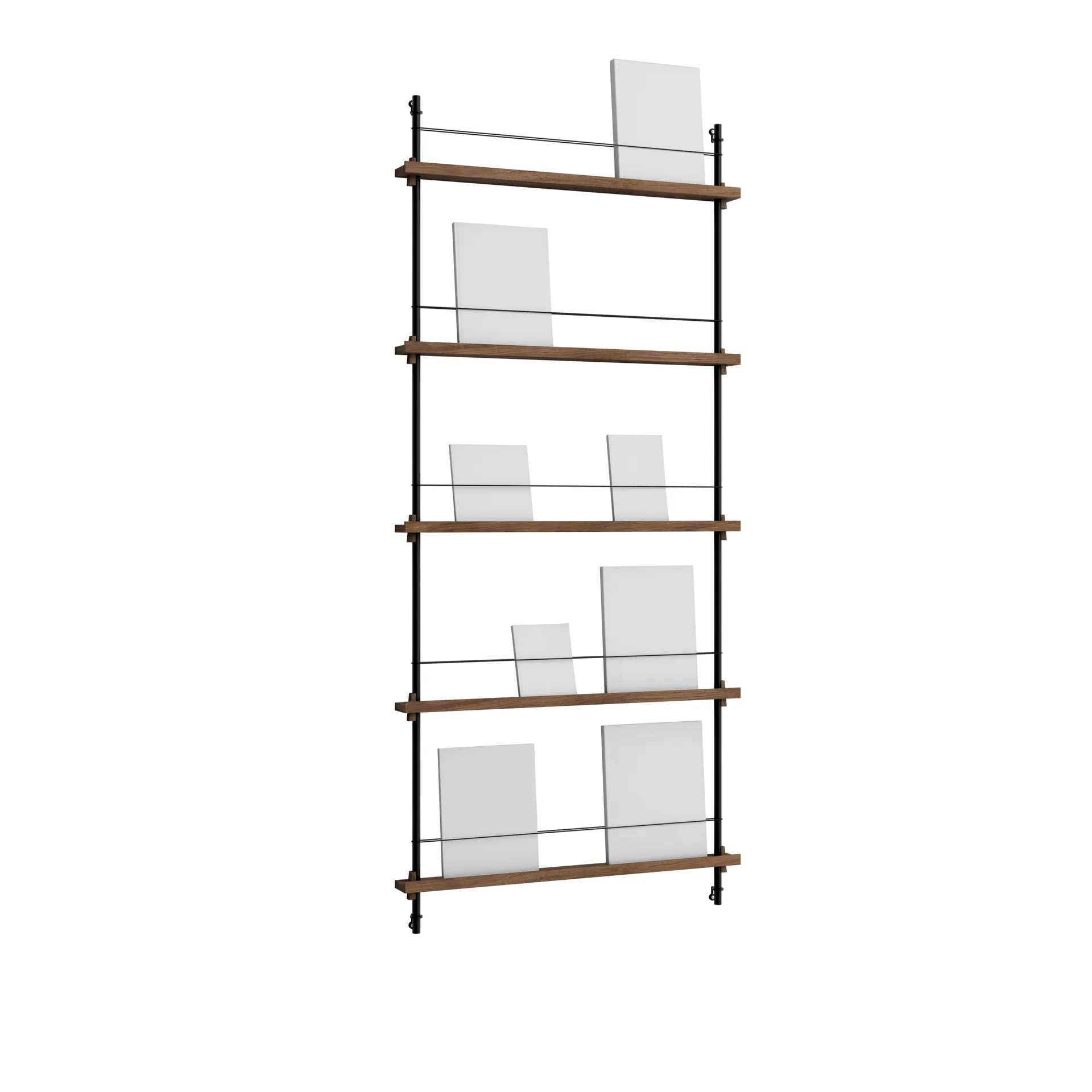 Magazine Shelving επιτοίχια θήκη περιοδικών, Καπνισμένη δρυς-black, 85x180x7 εκ., MS.180.1 MOEBE