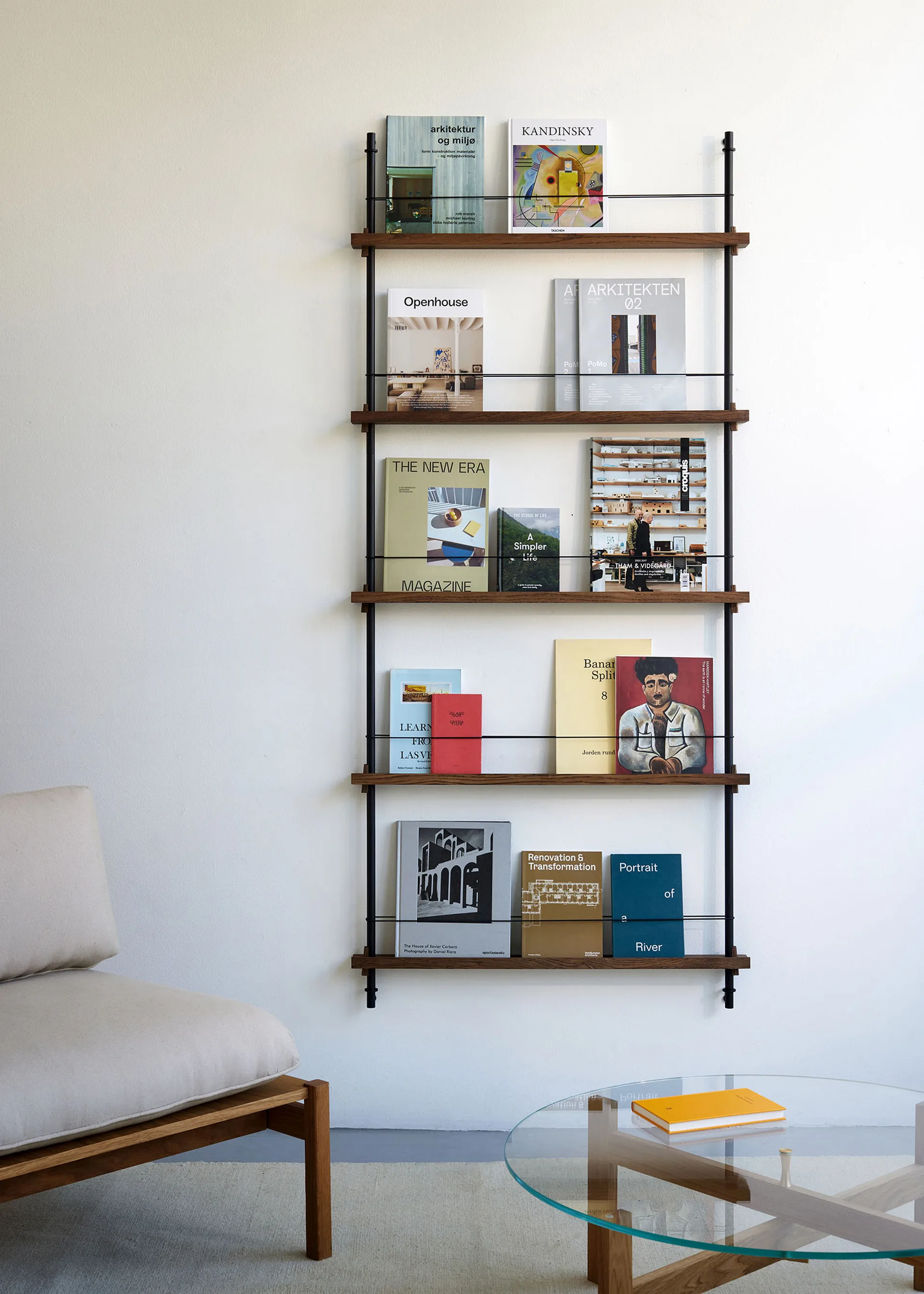Magazine Shelving επιτοίχια θήκη περιοδικών, Καπνισμένη δρυς-deep blue, 85x180x7 cm, MS.180.1 MOEBE