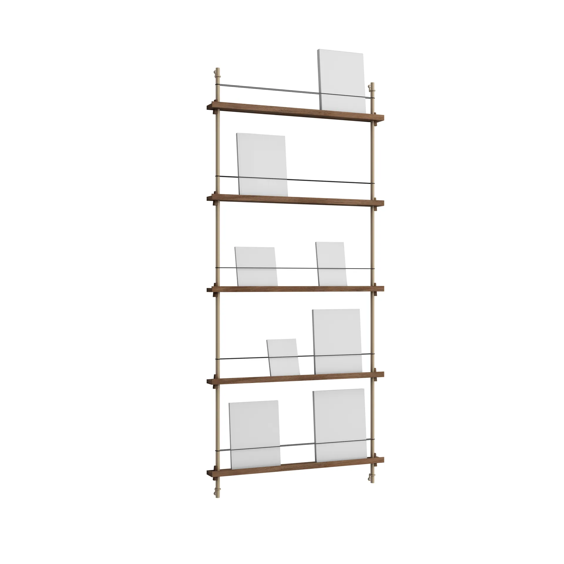 Magazine Shelving επιτοίχια θήκη περιοδικών, Καπνισμένη δρυς-warm grey, 85x180x7 cm, MS.180.1 MOEBE