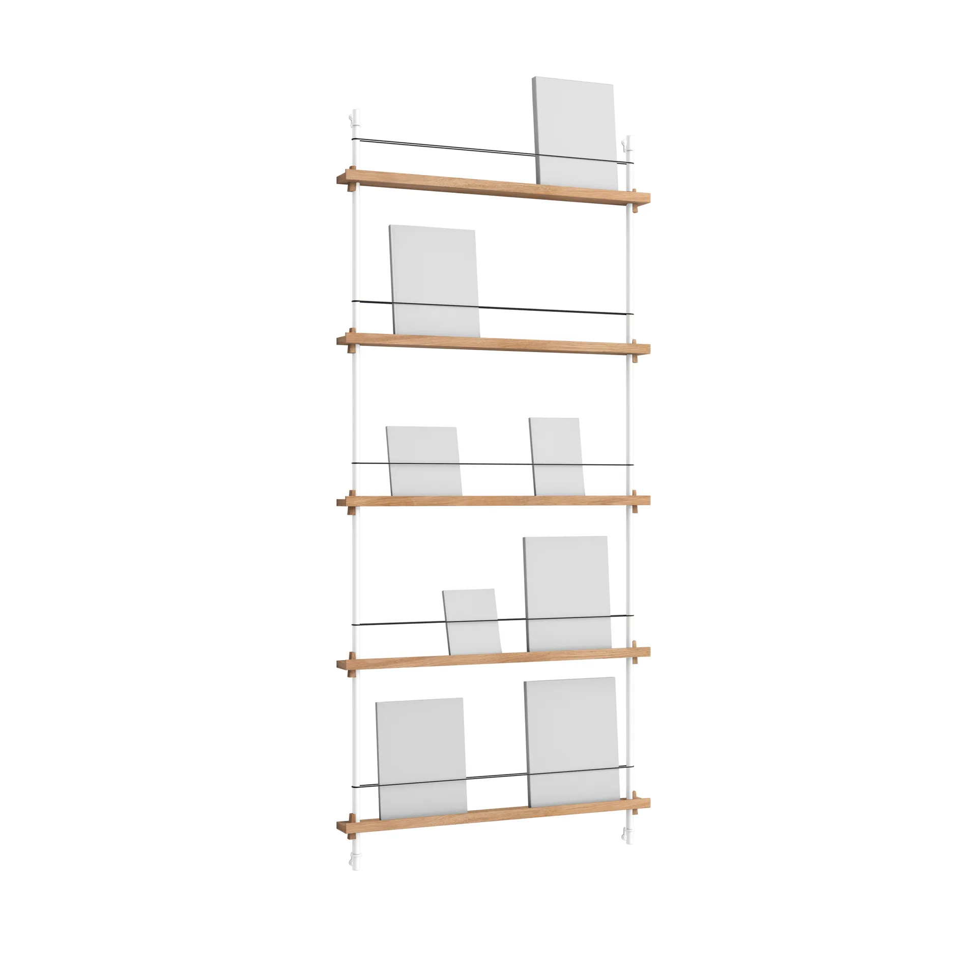 Magazine Shelving επιτοίχια θήκη περιοδικών, Δρύινο-white, 85x180x7 cm, MS.180.1 MOEBE