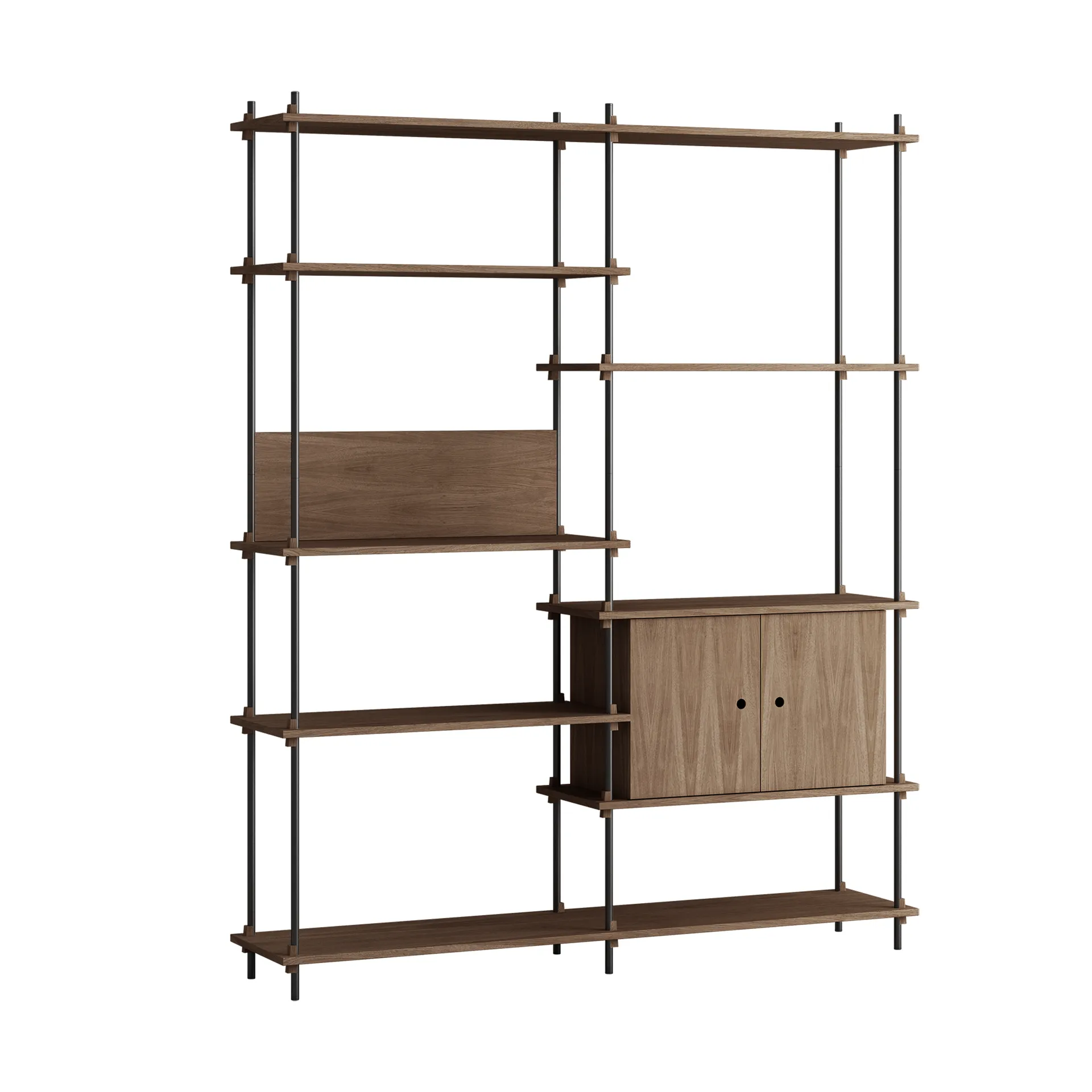 Shelving System ράφι με ντουλάπι, Καπνισμένη δρυς-black, 163x200x35 cm, S.200.2.C MOEBE