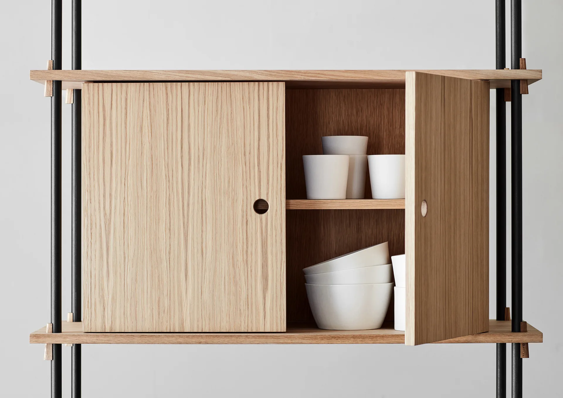 Shelving System ράφι με ντουλάπι, Καπνισμένη δρυς-black, 163x200x35 cm, S.200.2.C MOEBE