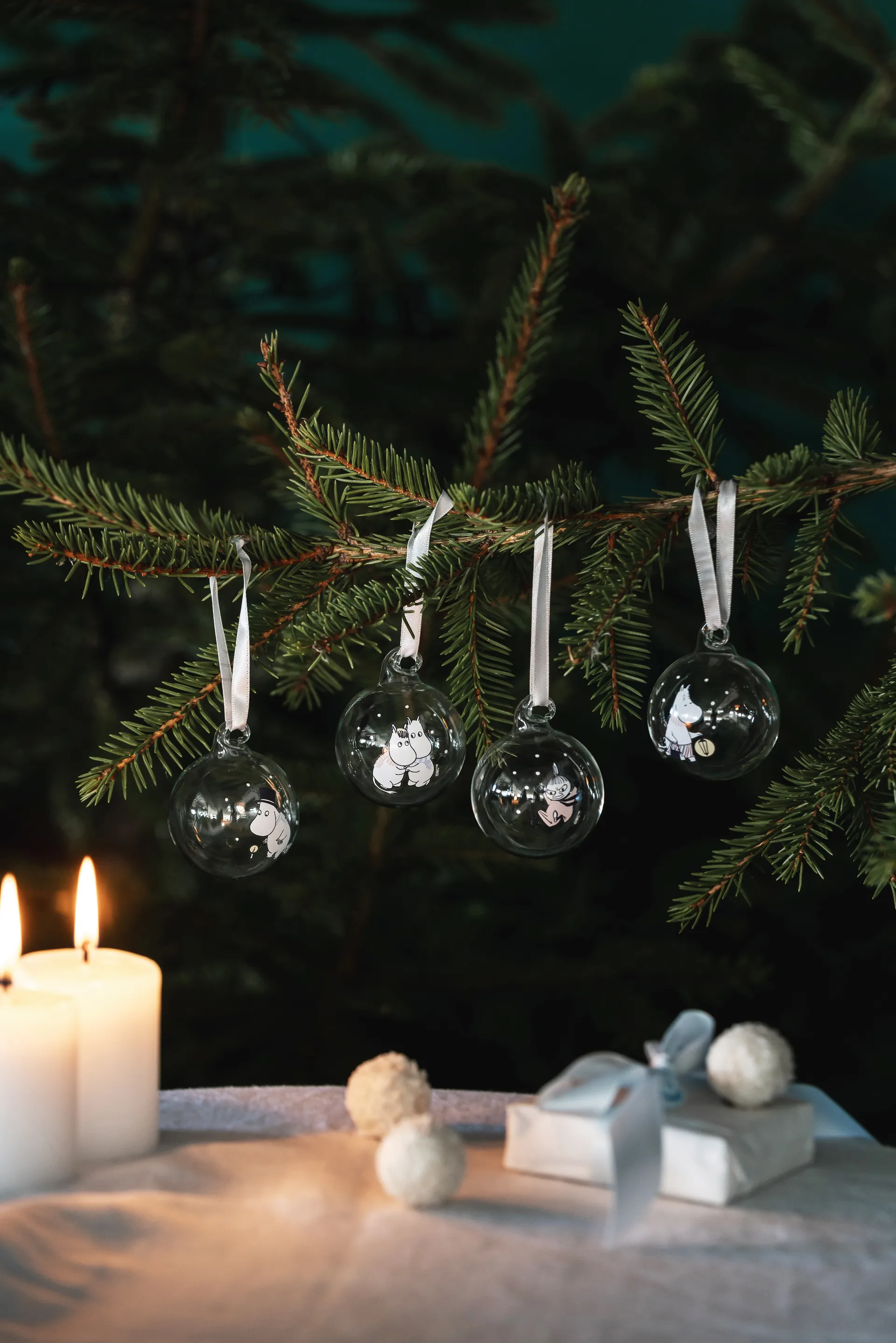 Μουμίν μπάλα Χριστουγέννων Ø5 cm σετ 4 τεμαχίων, Let it snow Muurla