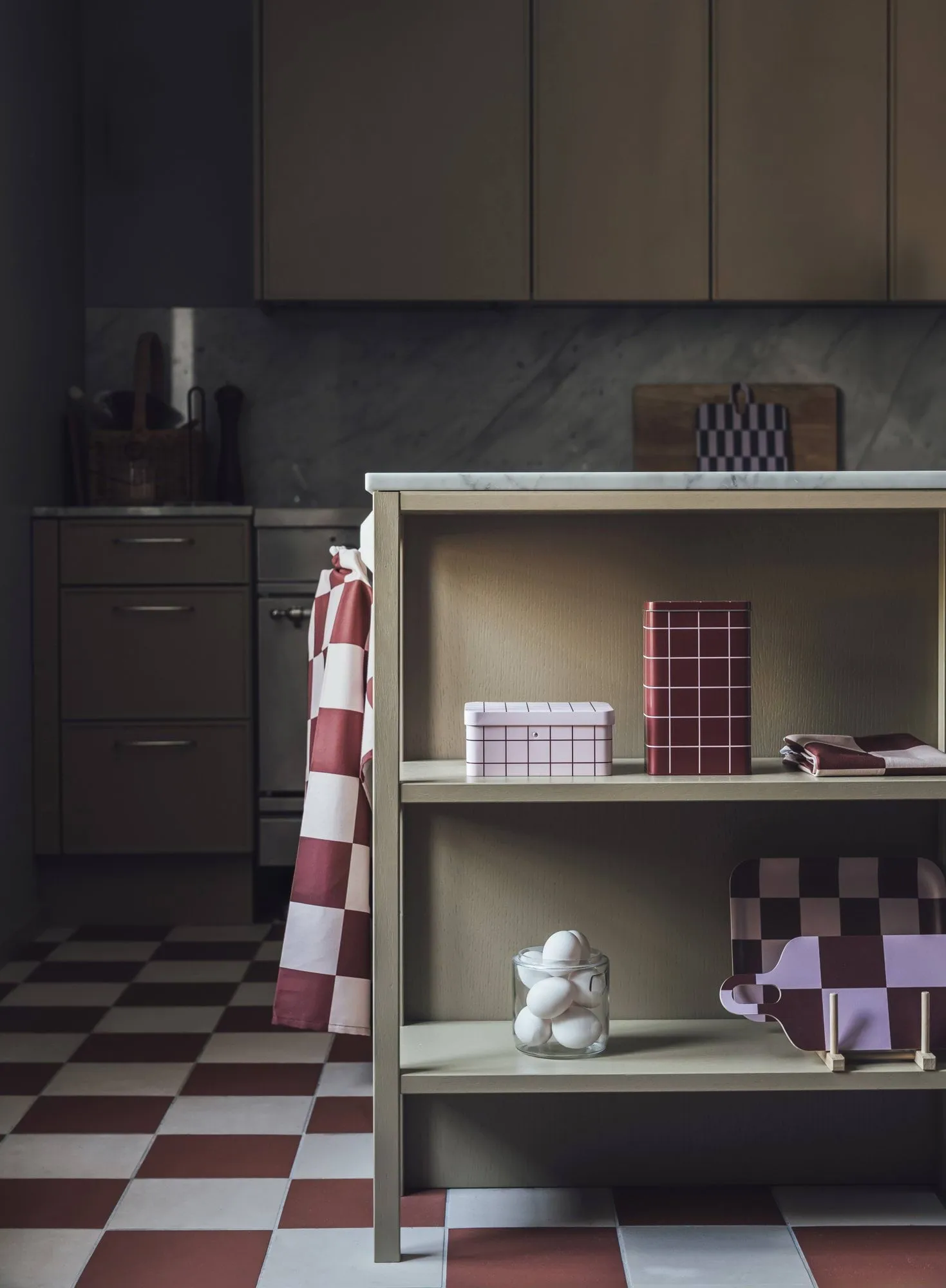 Checks & Stripes πετσέτα κουζίνας, Brown-pink, 50x65cm Muurla
