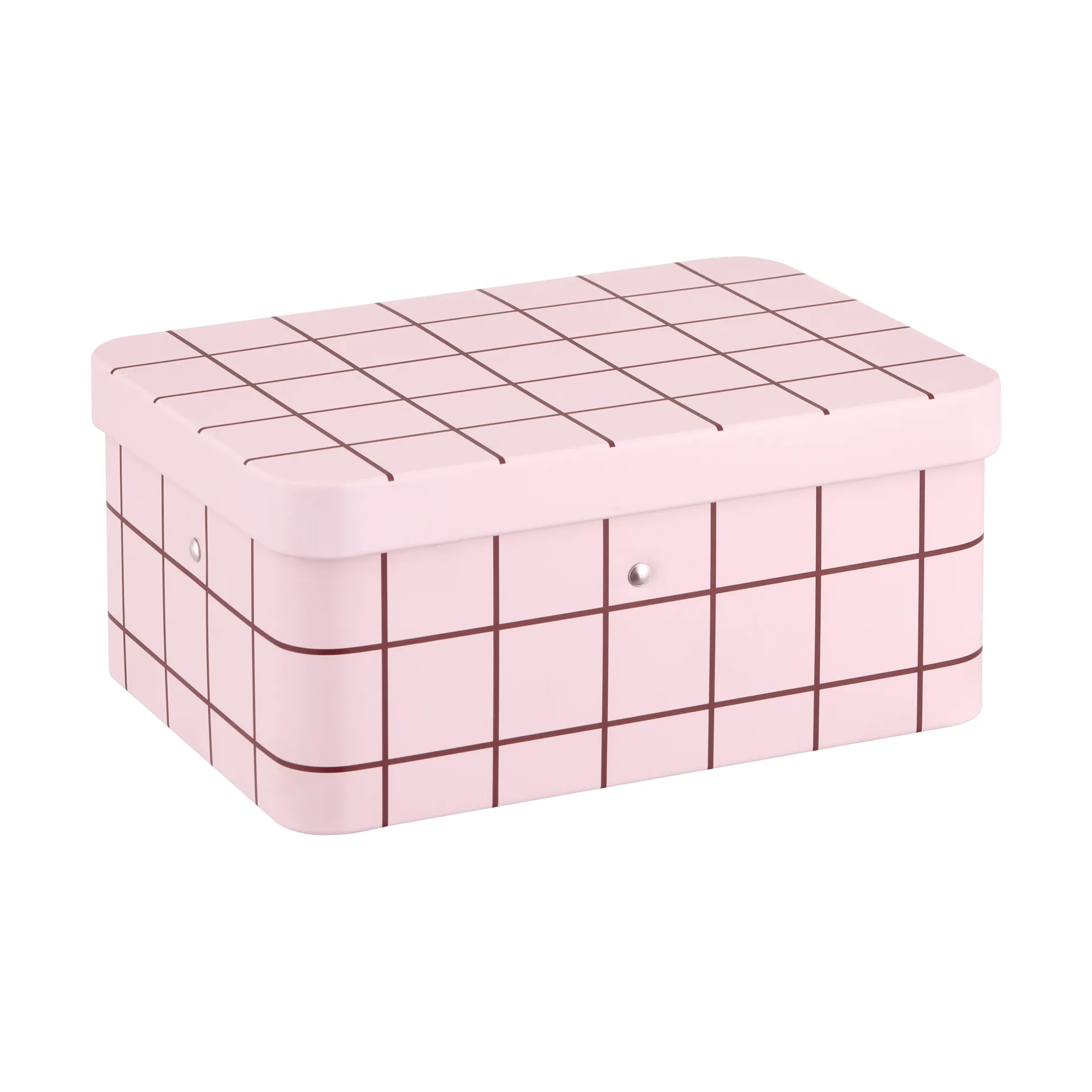 Checks & Stripes δοχείο τσαγιού από λαμαρίνα, Pink-brown, 17,5x13x7,5 cm Muurla