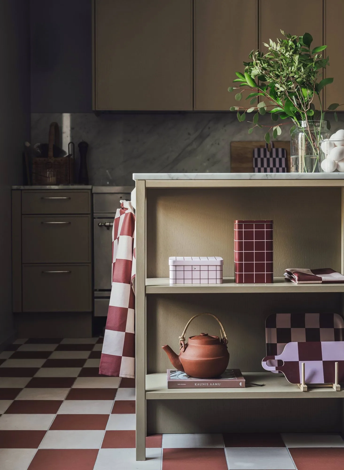 Checks & Stripes δοχείο τσαγιού από λαμαρίνα, Pink-brown, 17,5x13x7,5 cm Muurla