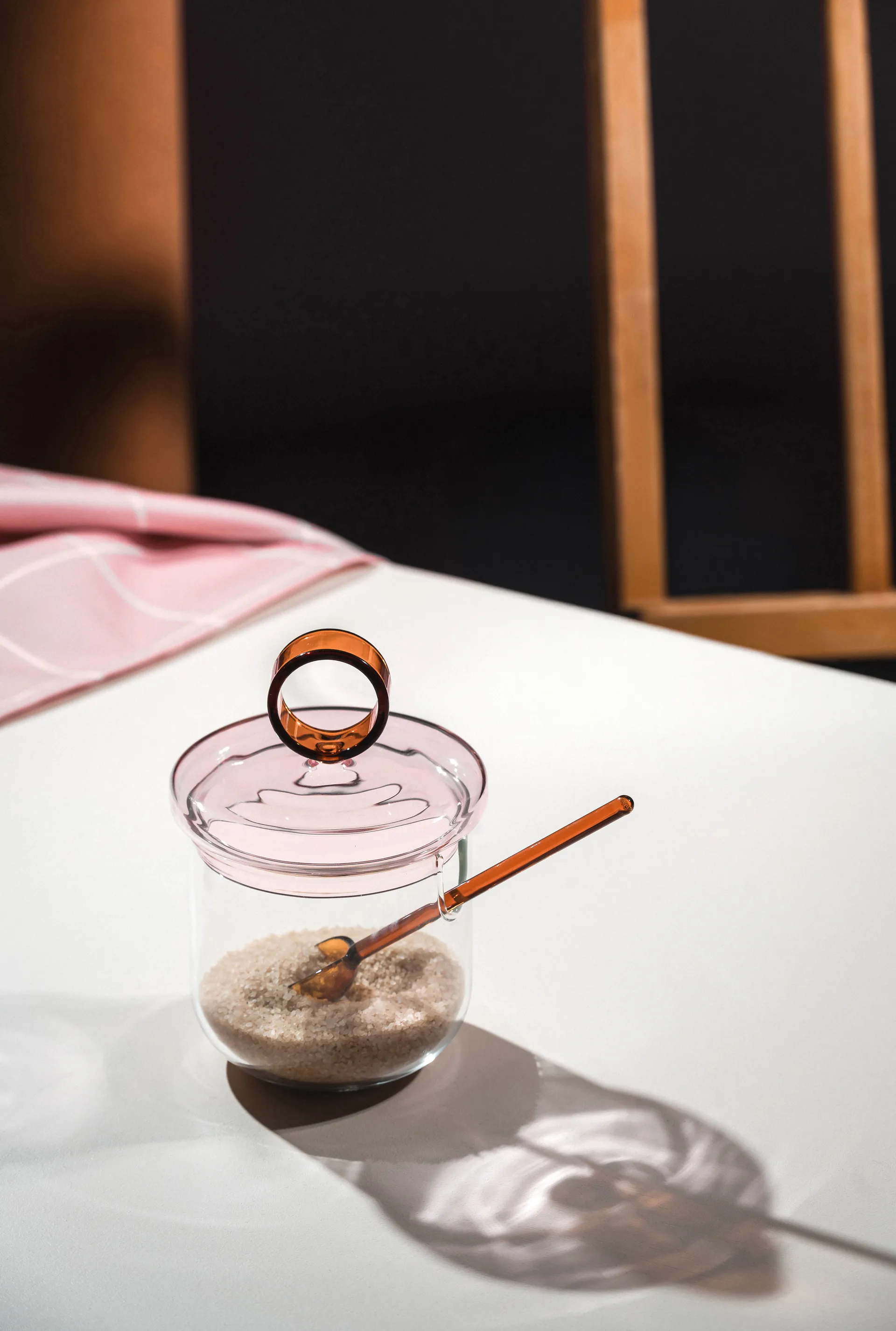 Loop ζαχαριέρα με κουτάλι Ø14 cm, Διάφανες-pink-amber Muurla
