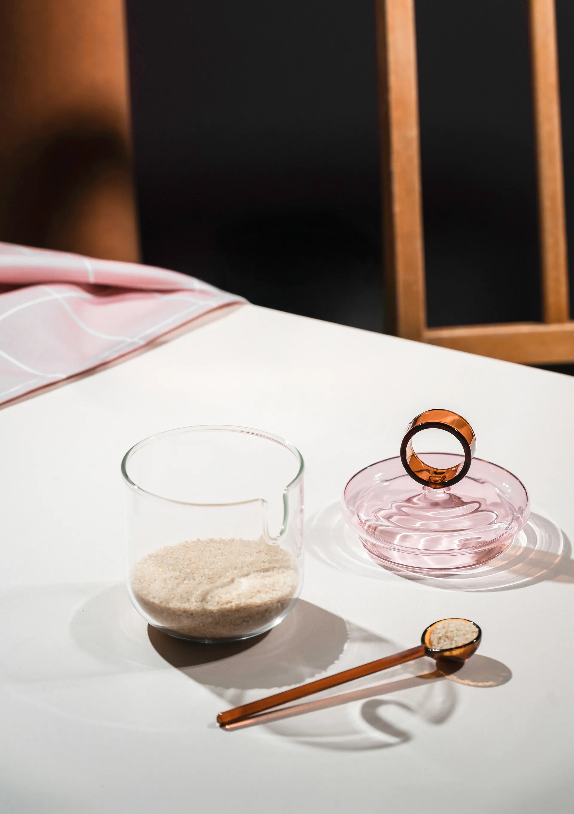 Loop ζαχαριέρα με κουτάλι Ø14 cm, Διάφανες-pink-amber Muurla