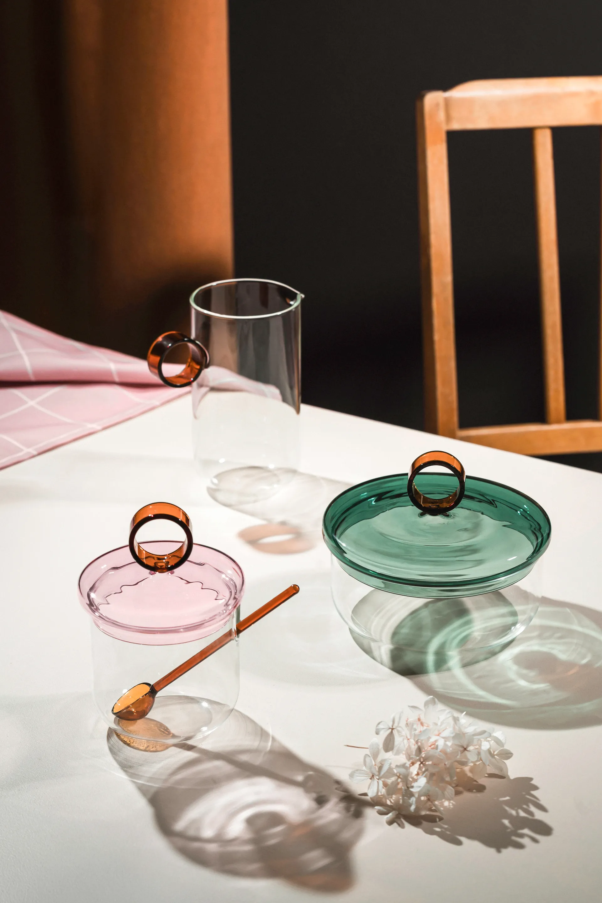 Loop ζαχαριέρα με κουτάλι Ø14 cm, Διάφανες-pink-amber Muurla