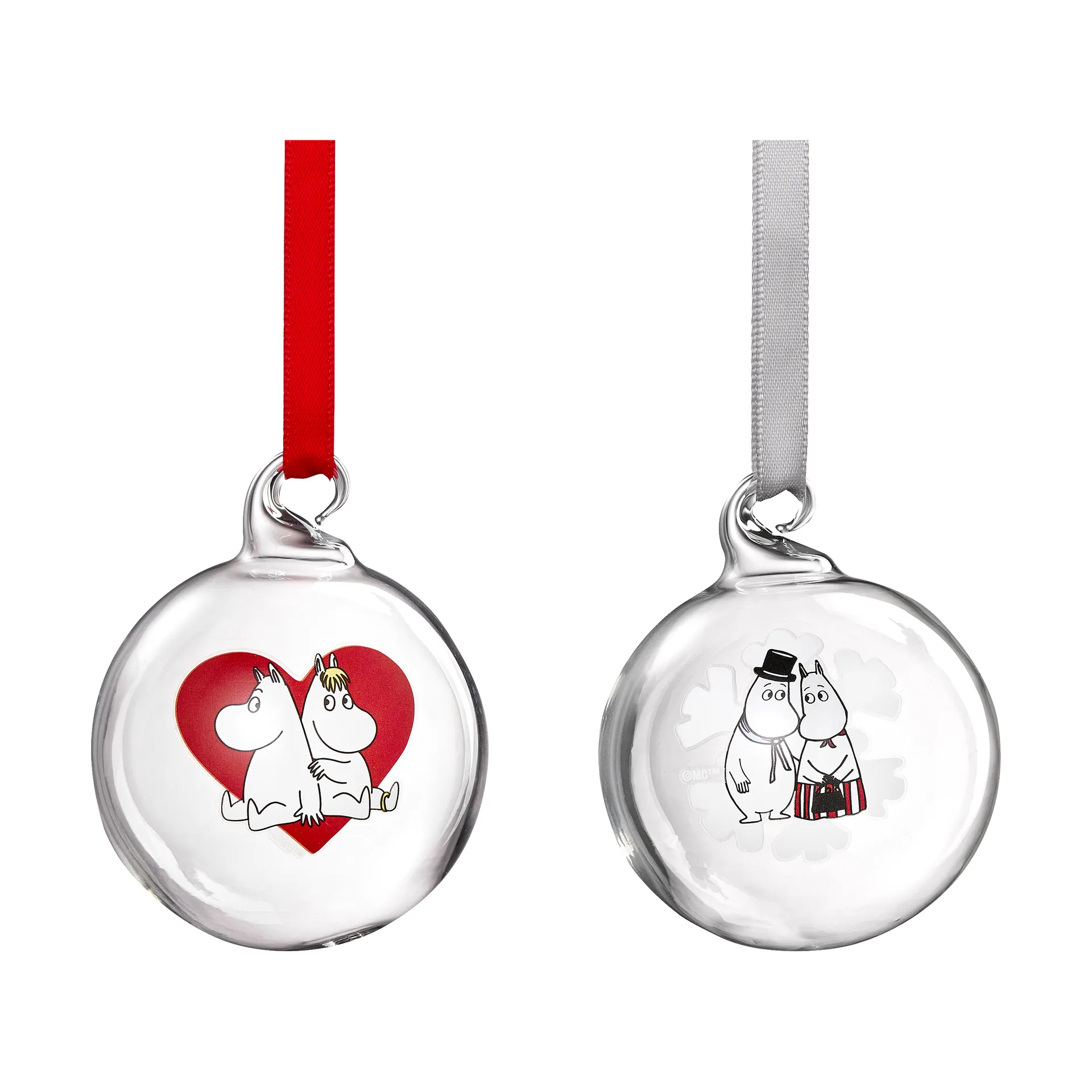 Mumin χριστουγεννιάτικη μπάλα Διάμ.5 cm σετ 2 τεμαχίων, Heart-snowflake Muurla