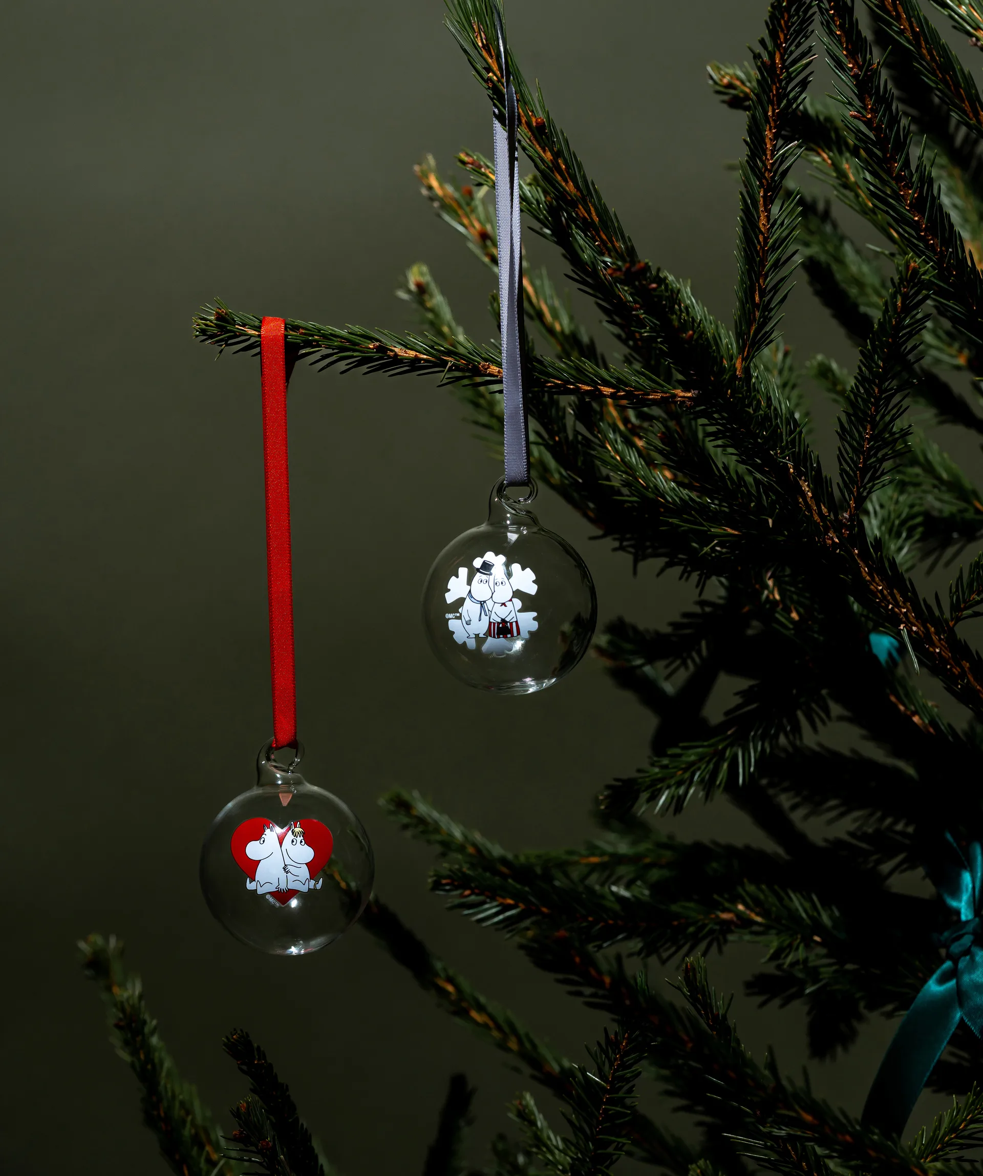 Mumin χριστουγεννιάτικη μπάλα Διάμ.5 cm σετ 2 τεμαχίων, Heart-snowflake Muurla