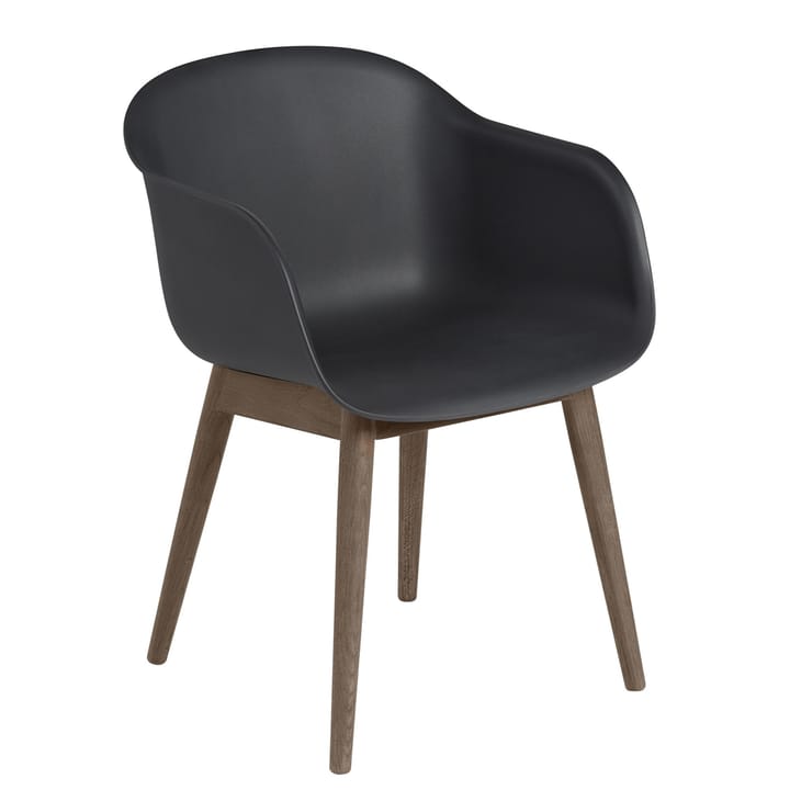 Καρέκλα Fiber με μπράτσα και ξύλινα πόδια - Μαύρο-Βαμμένο σκούρο καφέ - Muuto