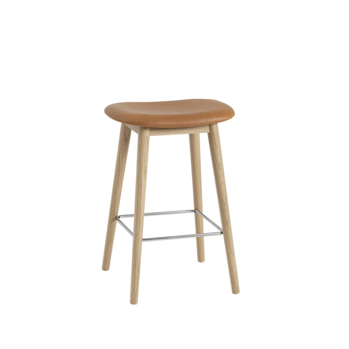 Σκαμνί πάγκου Fiber 65 cm - Leather cognac, oak legs - Muuto