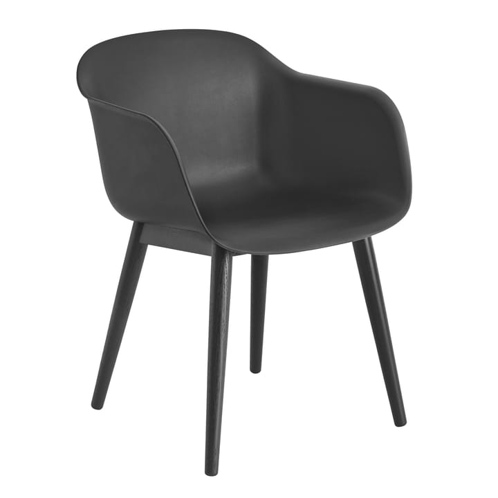 Καρέκλα Fiber με μπράτσα και ξύλινα πόδια - Anthracite Black (plastic) - Muuto