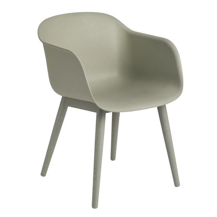 Καρέκλα Fiber με μπράτσα και ξύλινα πόδια - Dusty green (plastic) - Muuto