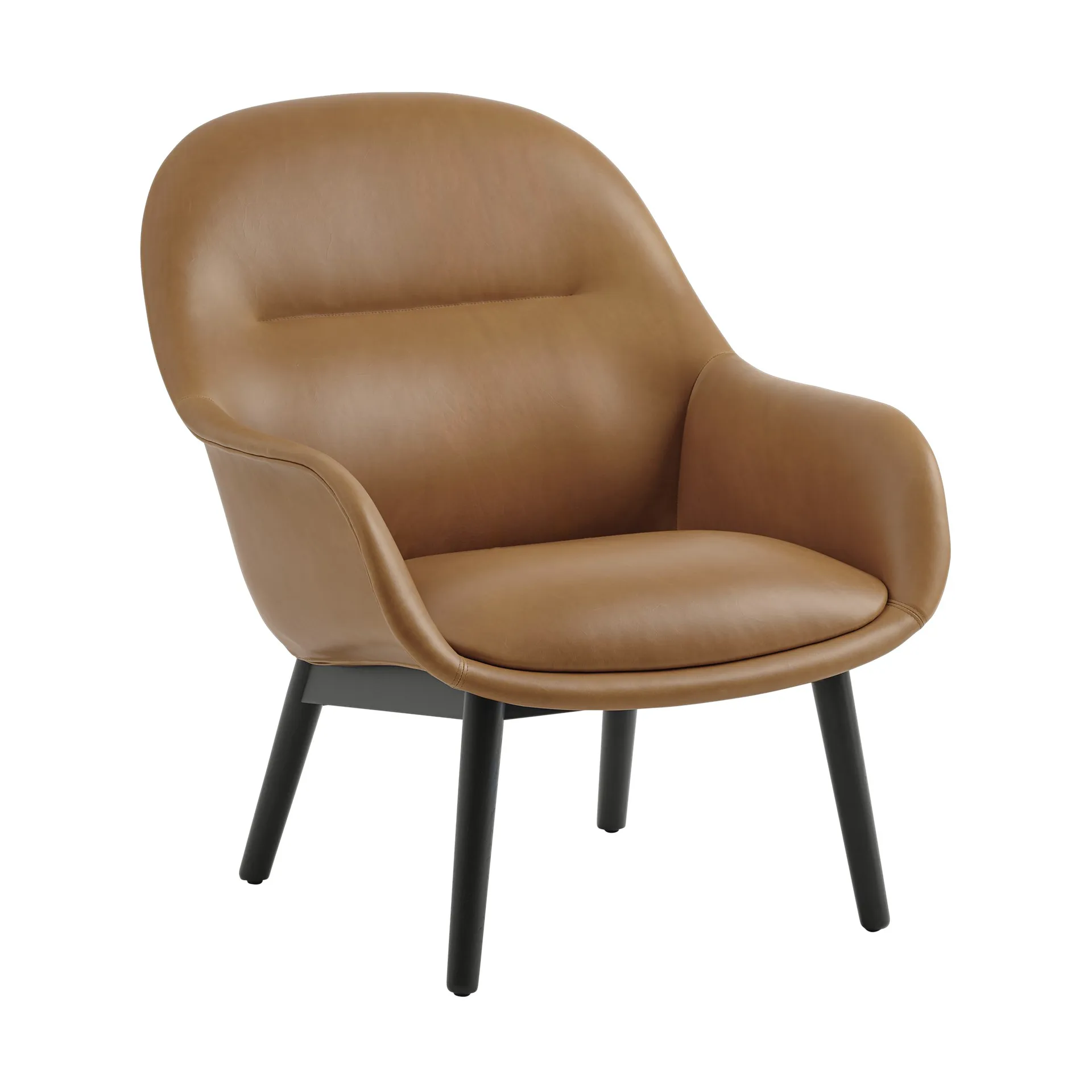 Πολυθρόνα Fiber Lounge με ξύλινα πόδια βελανιδιάς, Refine leather cognac-black Muuto