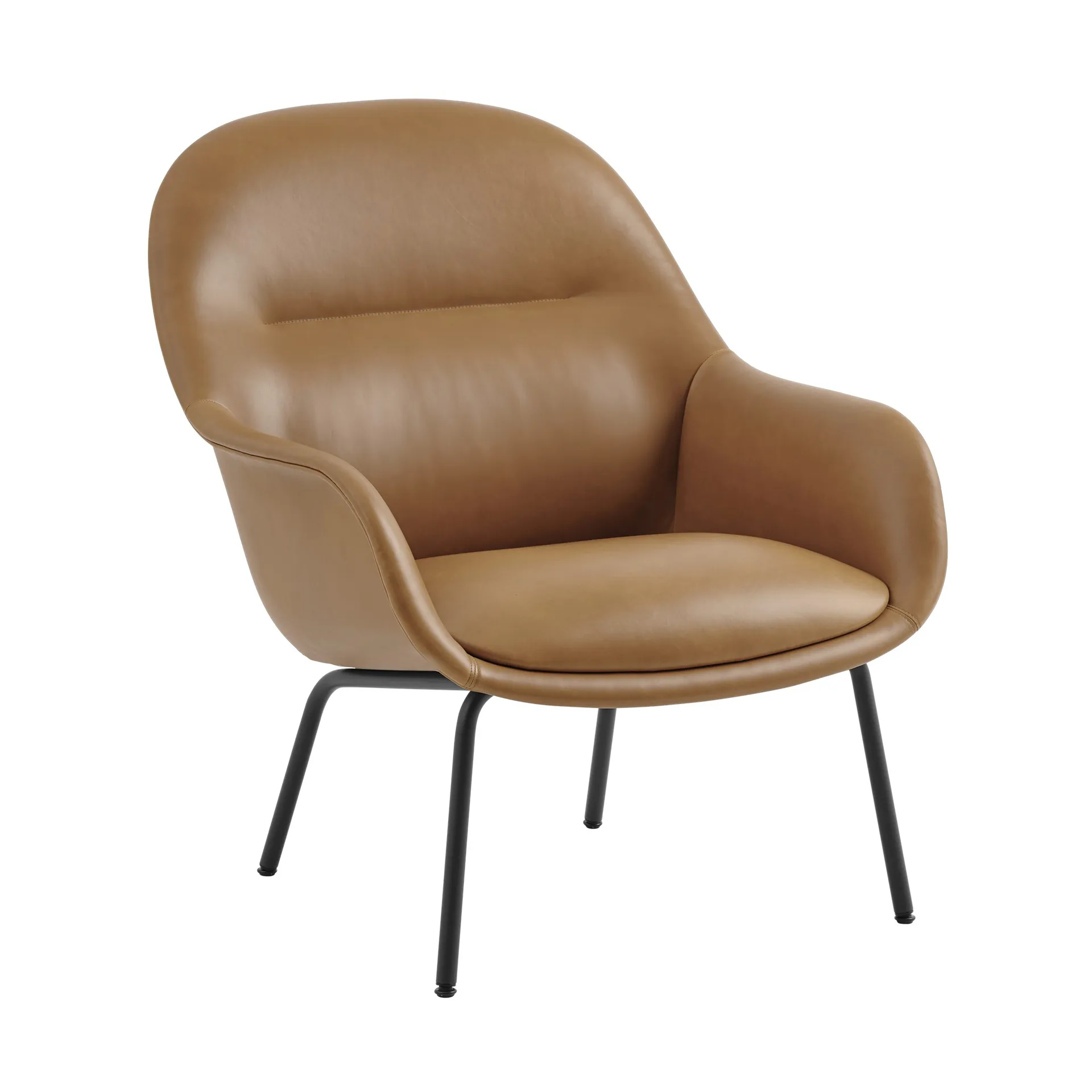 Πολυθρόνα Fiber Lounge με ατσάλινα πόδια, Refine leather cognac-black Muuto