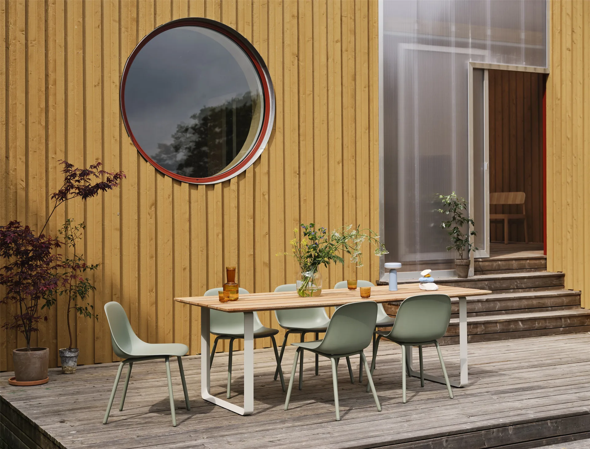 Καρέκλα Fiber Outdoor side με ατσάλινα πόδια, Dusty green Muuto