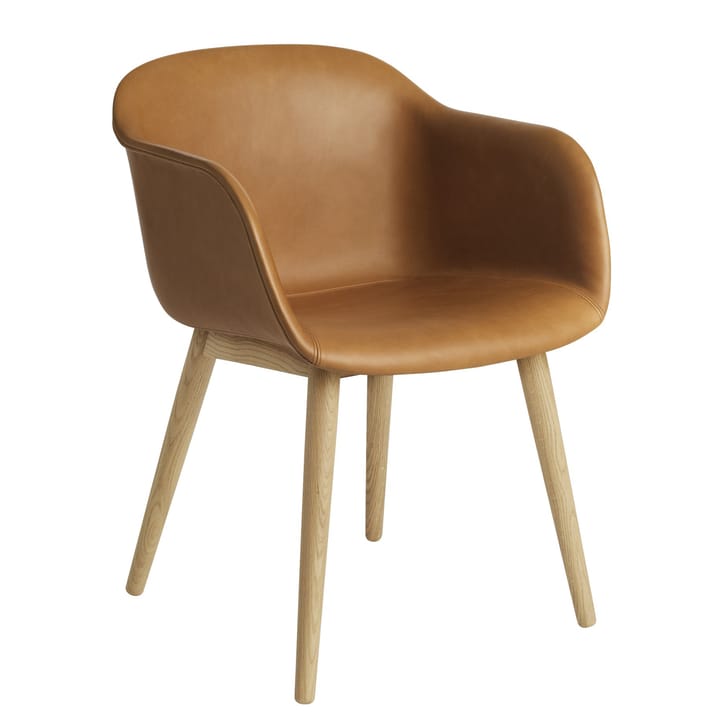 Καρέκλα Fiber με μπράτσα και ξύλινα πόδια - Refine leather cognac-Oak - Muuto