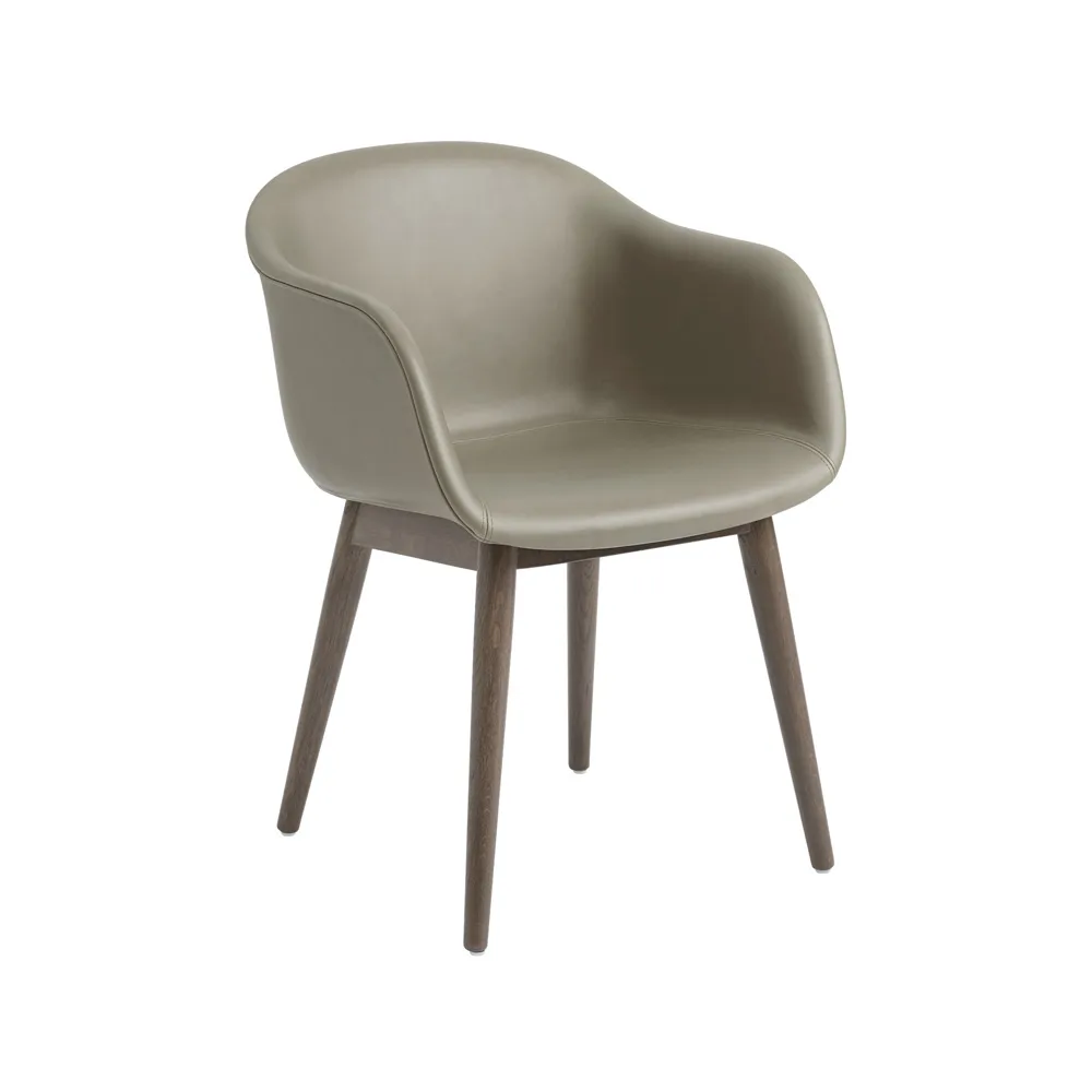 Fiber πολυθρόνα με ξύλινα πόδια, Δέρμα stone, δρύινα πόδια σε καφέ χρώμα Muuto