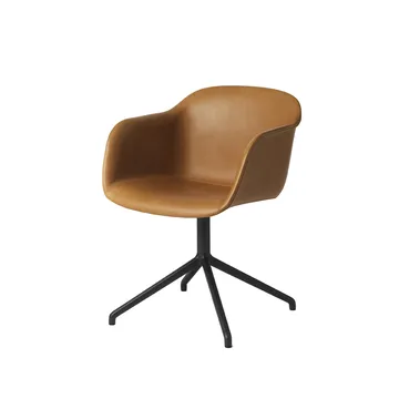 Καρέκλα Fiber tube base - Refine leather cognac-Black - Muuto