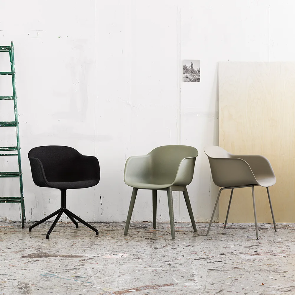 Καρέκλα Fiber tube base, Refine leather cognac-Black Muuto
