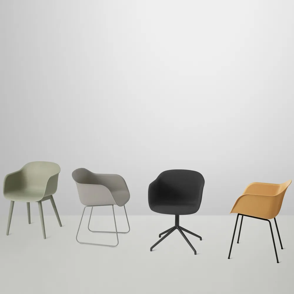 Καρέκλα Fiber tube base, Refine leather cognac-Black Muuto