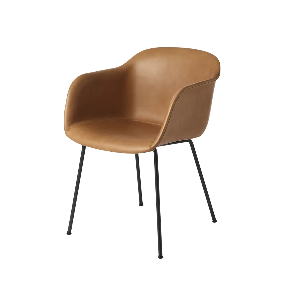 Καρέκλα Fiber tube base, Refine leather cognac-Black Muuto