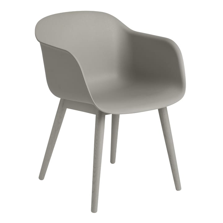 Καρέκλα Fiber με μπράτσα και ξύλινα πόδια - Γκρι (πλαστικό) - Muuto