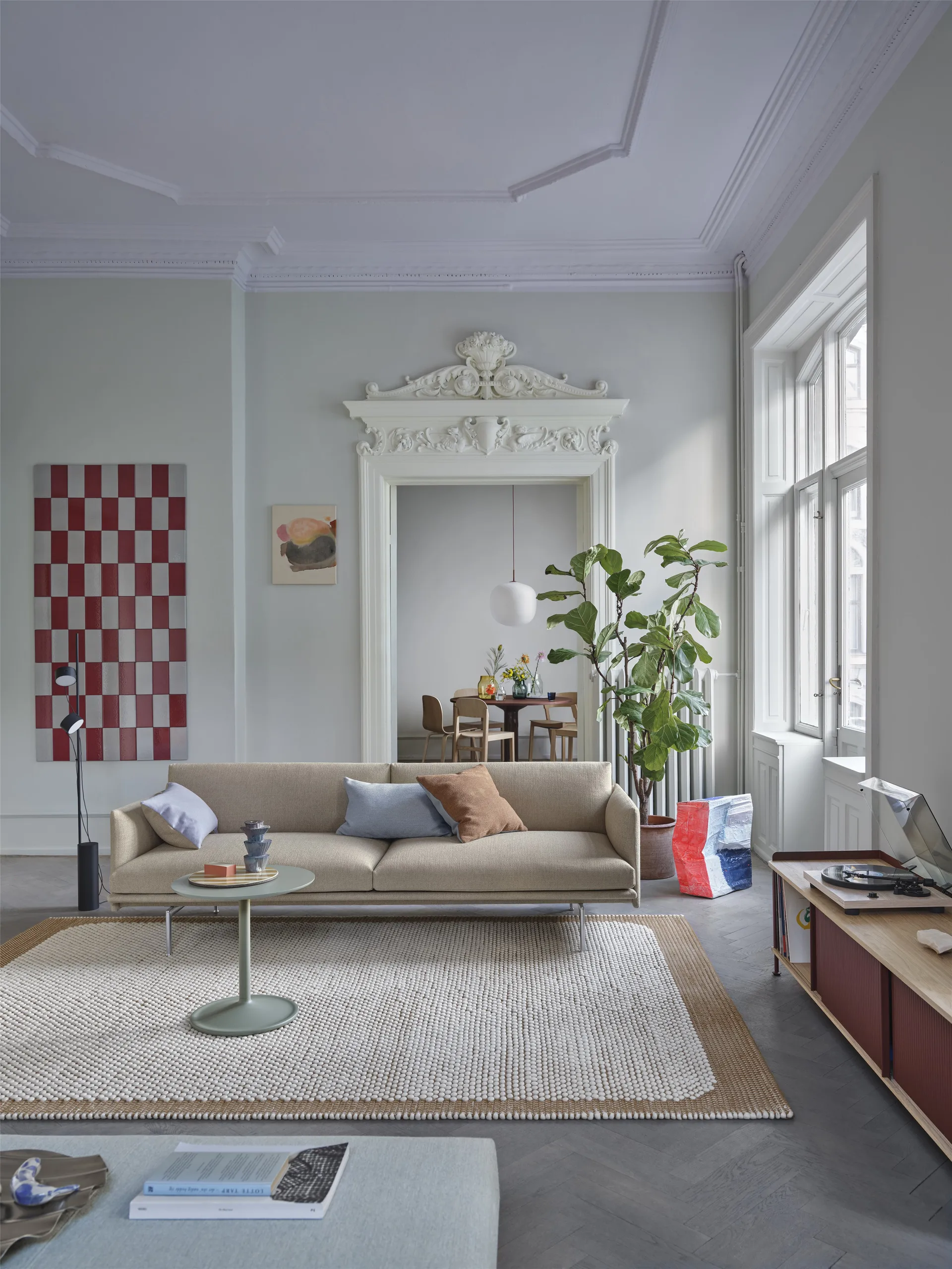 Outline καναπές 3-θέσιος υφασμάτινος, Ecriture 240-Γυαλισμένο Αλουμίνιο Muuto