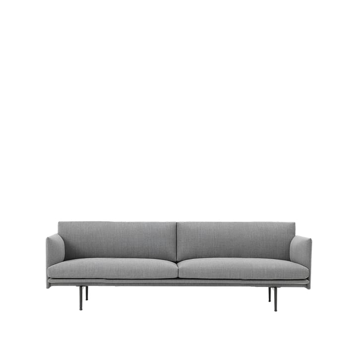 Outline καναπές 3-θέσιος υφασμάτινος - Ύφασμα fiord 151 grey, μαύρα πόδια - Muuto