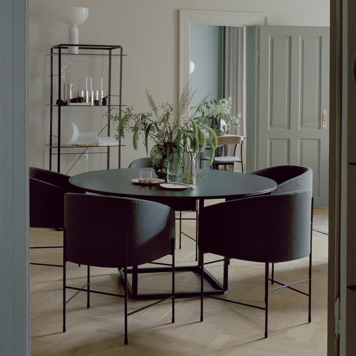 Τραπεζαρία Florence (στρογγυλό), μάρμαρο black marquina, διάμετρος 120 εκ., μαύρο υποστήριγμα New Works