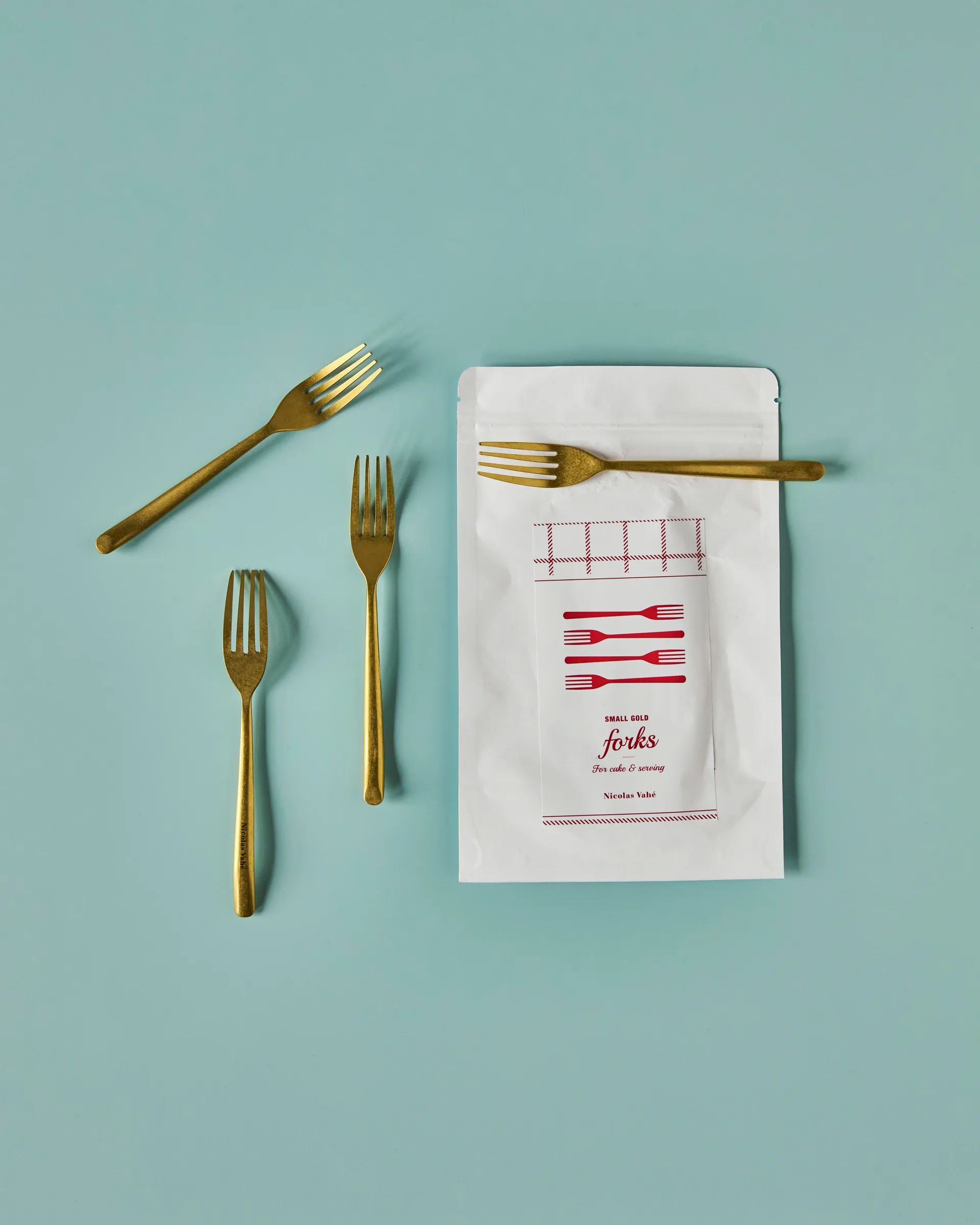 Nicolas Vahé πιρουνάκια γλυκού σετ 4, Αντίκα χρυσό φινίρισμα Nicolas Vahé