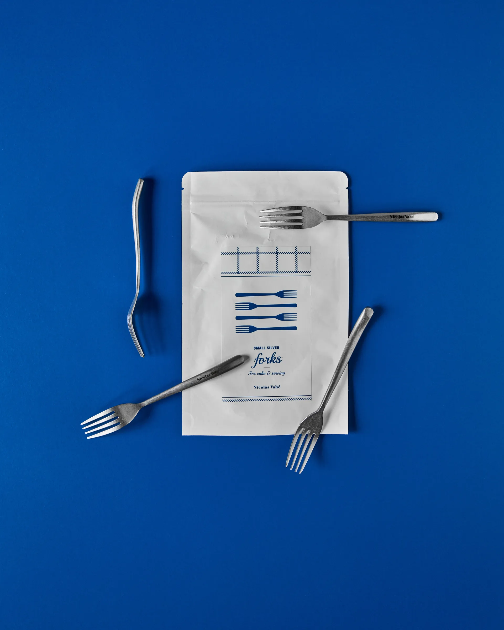 Nicolas Vahé πιρουνάκια γλυκού σετ 4, Αντικέ ασημένιο φινίρισμα Nicolas Vahé